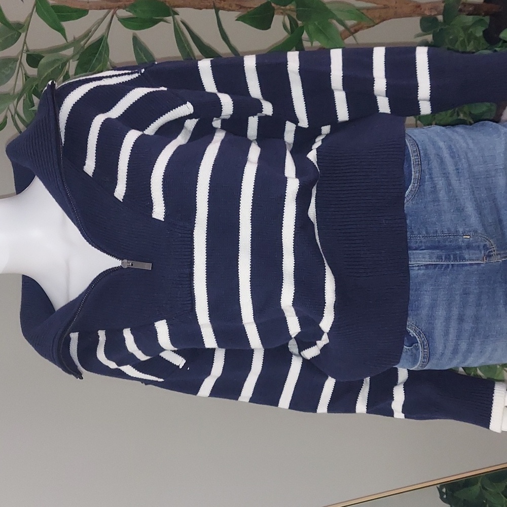 Banana Republic Organic Cotton Navy and Cream striped Sweater